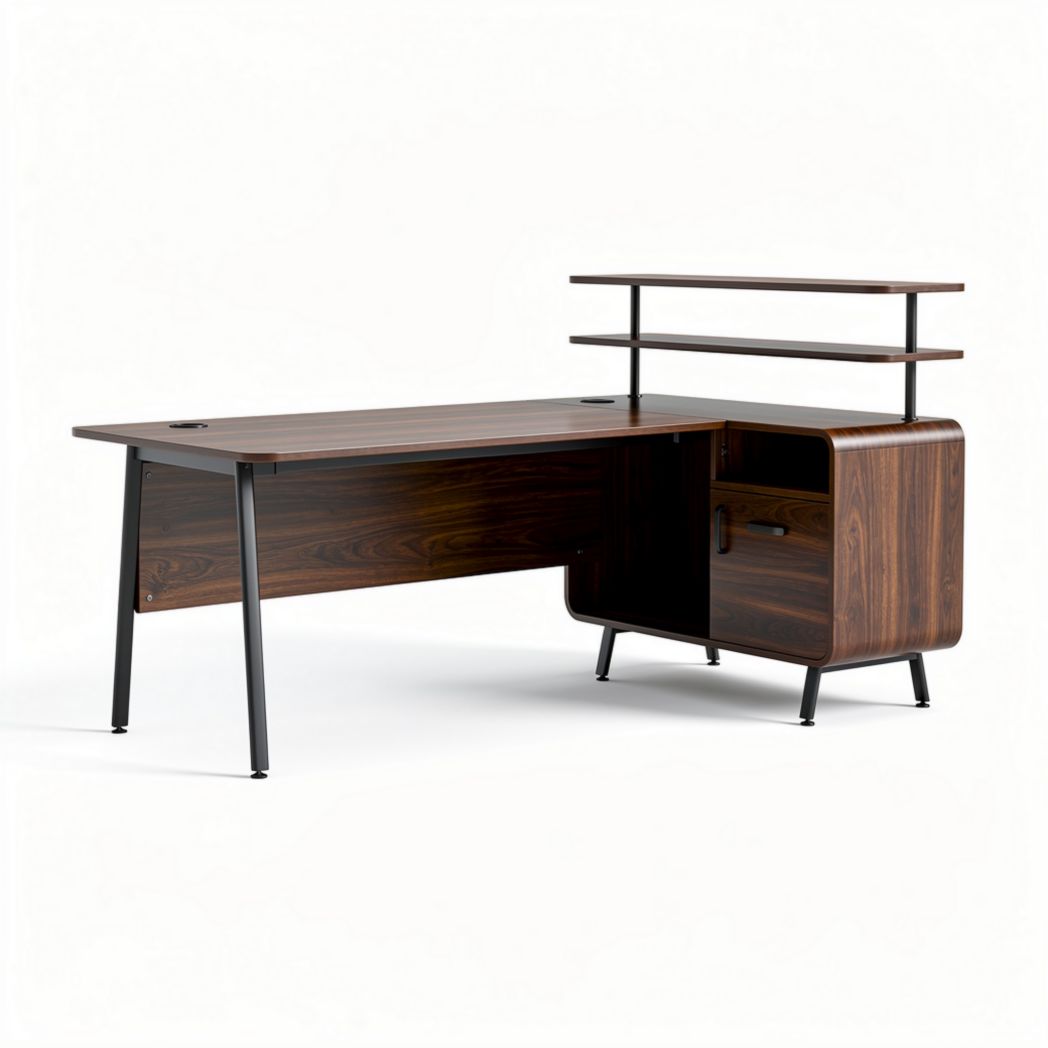 bureau van hoogglans fineer met opbergkast en open schap 150 x 70 x 75cm