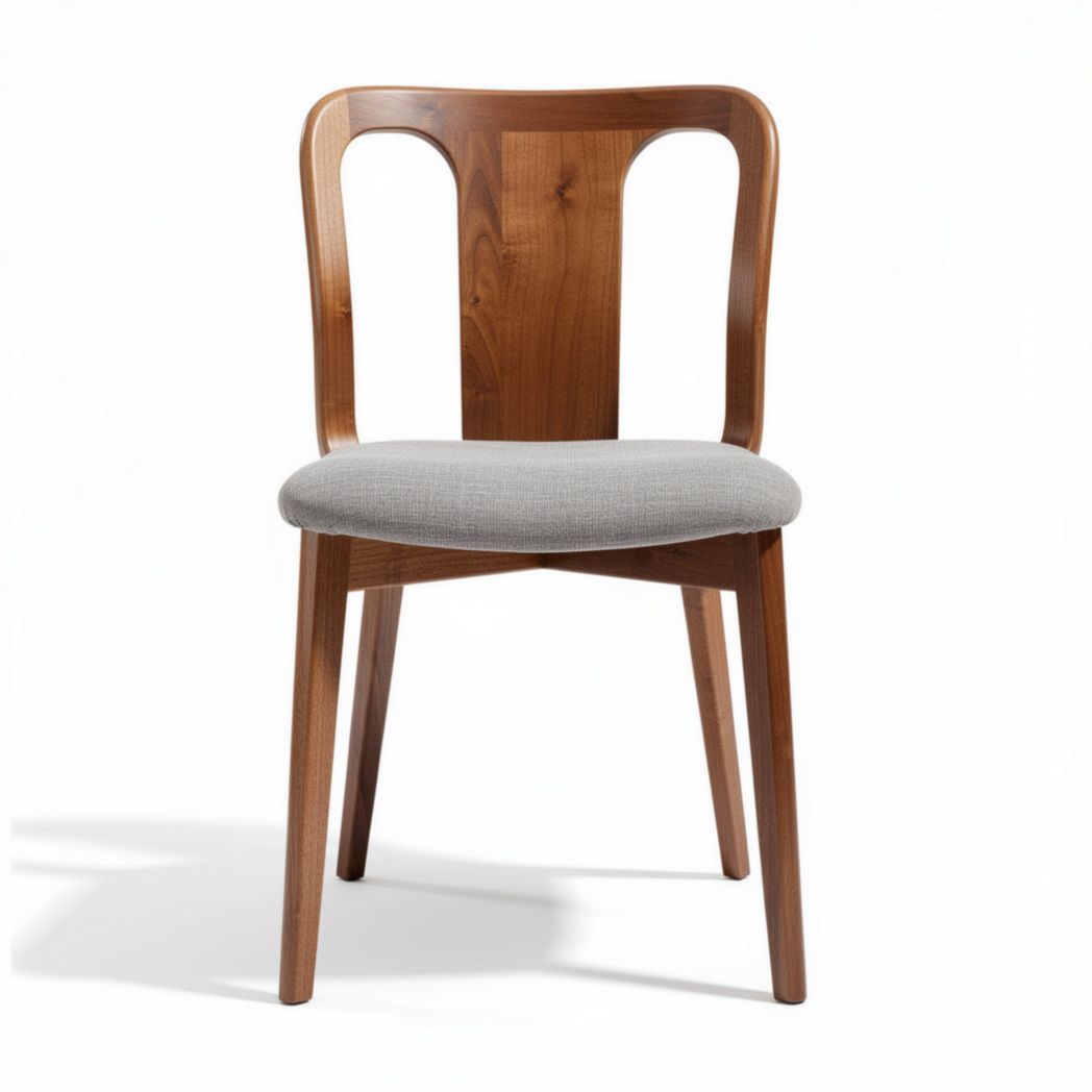 Houten stoel met grijs stoffen zitkussen afmetingen 45 x 45 x 85cm