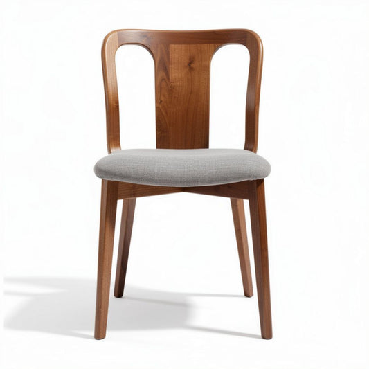 Houten stoel met grijs stoffen zitkussen afmetingen 45 x 45 x 85cm