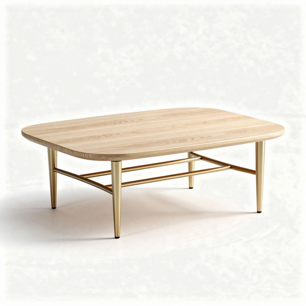 Licht eikenhouten salontafel met gouden metalen poten 120 x 60 x 45cm