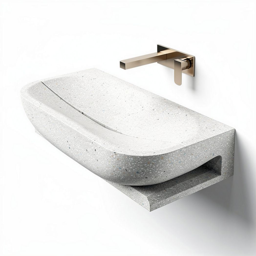 Wandwasbak van beton 80 x 40 x 10cm met roestvrijstalen kraan